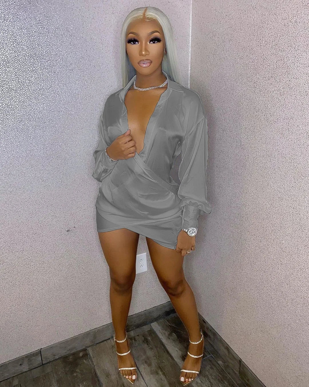 Velouré Satin Shirt Dress
