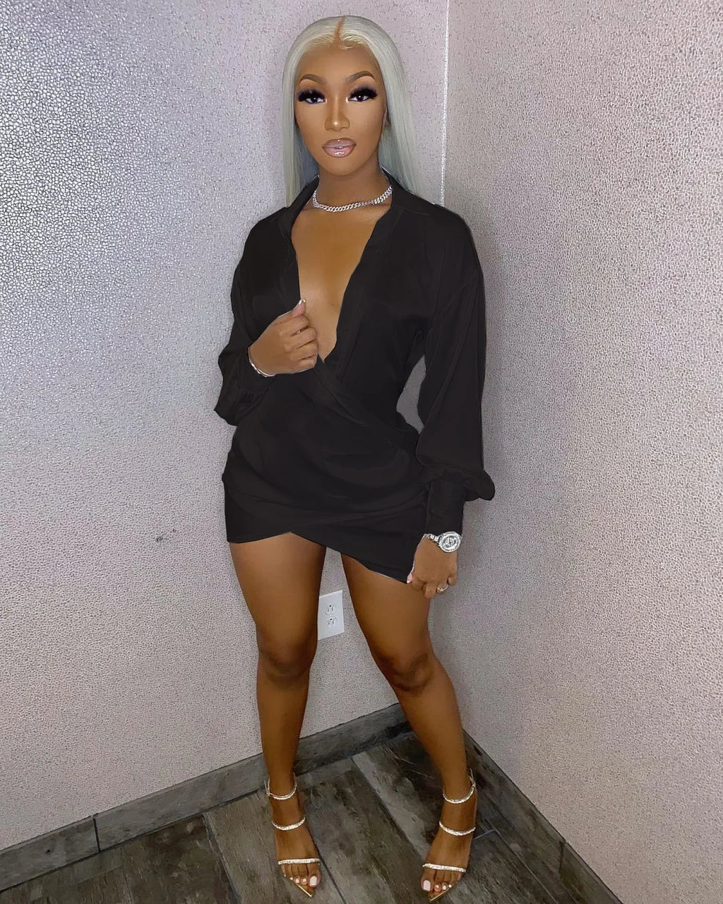 Velouré Satin Shirt Dress