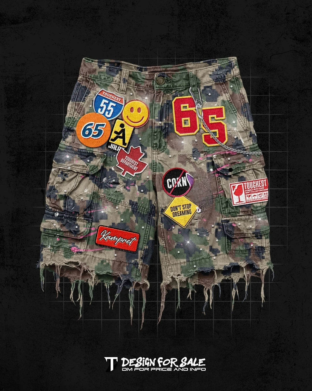 Retro Blue Streetwear Patchwork Denim Short