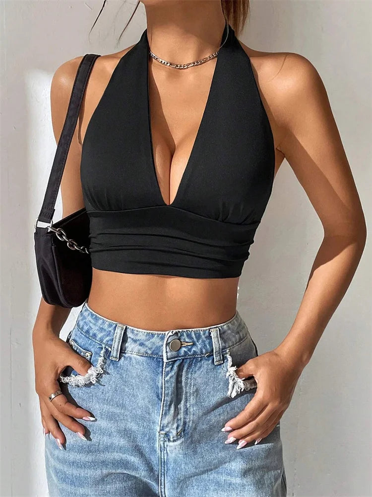 Deep V Halter Crop Top