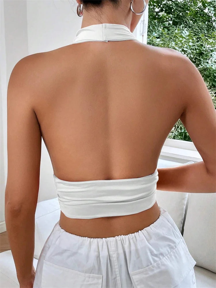 Deep V Halter Crop Top
